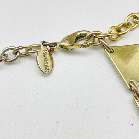 Express Signed Triple Layer Pentagon Panel Necklace Mixed Metal Tones Statement - Picture 5 of 8